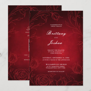 Ruby Red Botanical Rose Garden Wedding Invitation