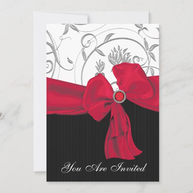 Ruby Red Bow Wedding Rehearsal Dinner Invitation (Front)