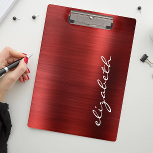 Ruby Red Brushed Metal Signature Script Clipboard