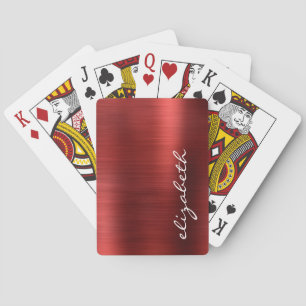 Ruby Red Brushed Metal Signature Script Playing Cards