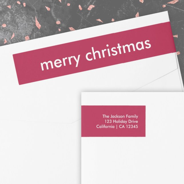 Ruby Red Christmas | Burgundy Minimalist Address Wrap Around Label (Creator Uploaded)