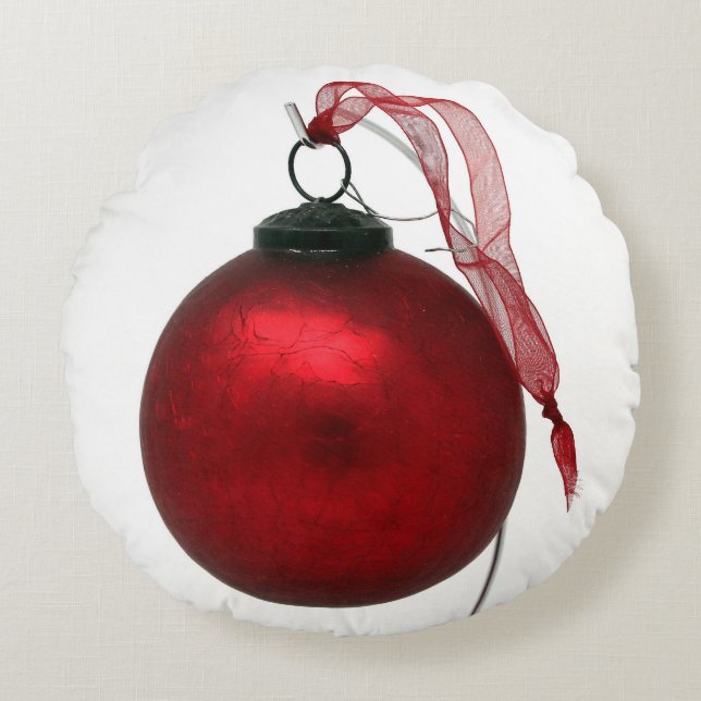 Ruby-red crackle glaze ornament with ribbon round cushion (Front)