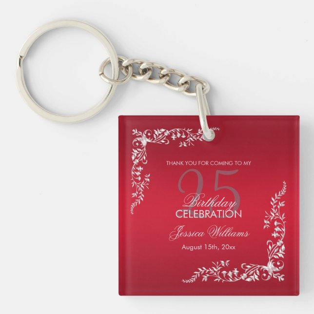 Ruby Red Decoration 25th Birthday   Key Ring (Front)