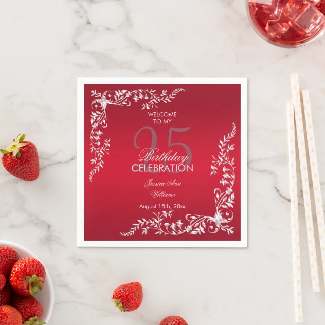 Ruby Red Decoration 25th Birthday   Napkin (Insitu)
