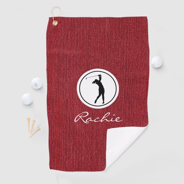 Ruby Red Denim Fabric Print, Woman's Golf Towel (InSitu)
