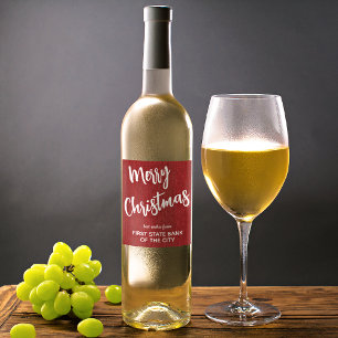 Ruby Red Denim White Script Business Name Set of 6 Wine Label