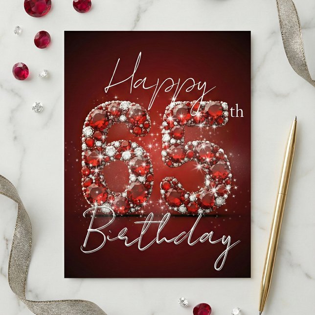 Ruby Red & Diamond Glitter 65th Birthday Postcard (Creator Uploaded)