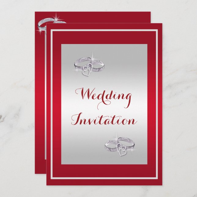 Ruby Red & Diamond Wedding Rings Wedding Invitation (Front/Back)