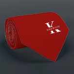 Ruby Red Elegant Monogram   Name | One-Sided Tie<br><div class="desc">An elegant one-sided necktie featuring a bold white monogram across a deep Ruby Red background.  On top of this monogram sits your first or last name spelled out in all capitals.  Over 40  unique colors are available in both one-sided and two-sided versions.</div>