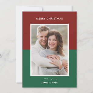 Ruby Red, Emerald Green Colorblock Photo Holiday Card