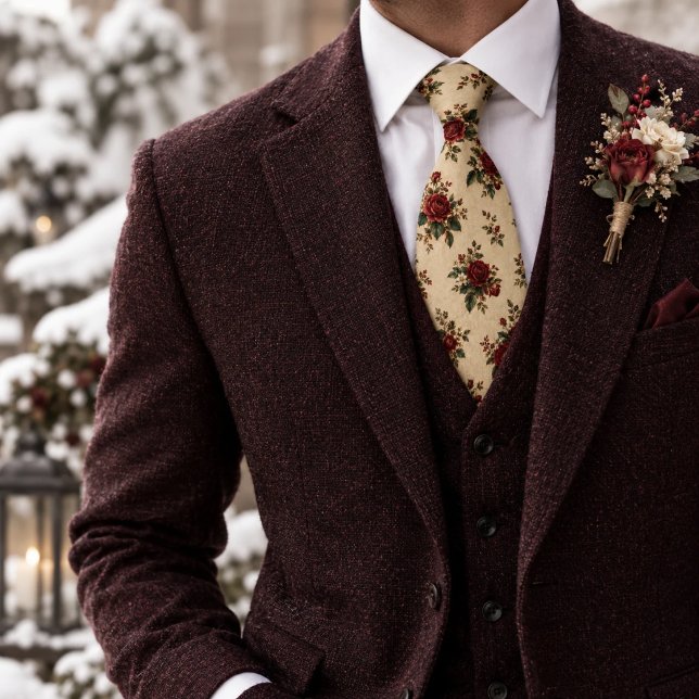 Ruby Red Emerald Green Vintage Rose Bloom Tie (Creator Uploaded)
