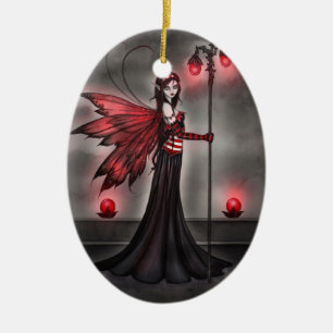 Ruby Red Fairy Fantasy Art Ceramic Tree Decoration