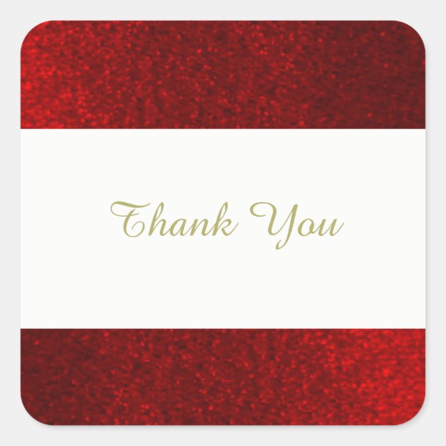 Ruby Red Faux Glitter Thank You Square Sticker (Front)