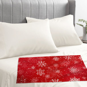 Ruby Red Festive Christmas White Snowflakes  Pillowcase