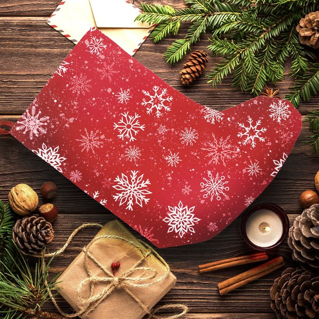 Ruby Red Festive Christmas White Snowflakes  Small Christmas Stocking (Creator Uploaded)