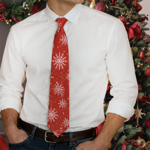 Ruby Red Festive Christmas White Snowflakes  Tie
