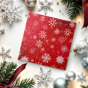 Ruby Red Festive Christmas White Snowflakes Tile