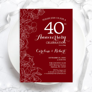 Ruby Red Floral 40th Anniversary Invitation