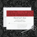 Ruby Red Floral Brocade Wedding  RSVP Card<br><div class="desc">A wedding RSVP card featuring a romantic floral brocade pattern in rich ruby red and deep black to coordinate with the Ruby Red Floral Brocade Wedding Invitation. This response card is the epitome of refinement and romance, designed to perfectly complement your formal event, be it a black-tie affair, a Valentine's...</div>