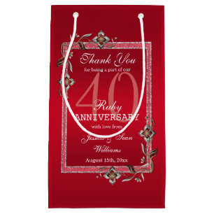 Ruby Red Gems & Glitter Ruby 40TH Wedding Small Gift Bag