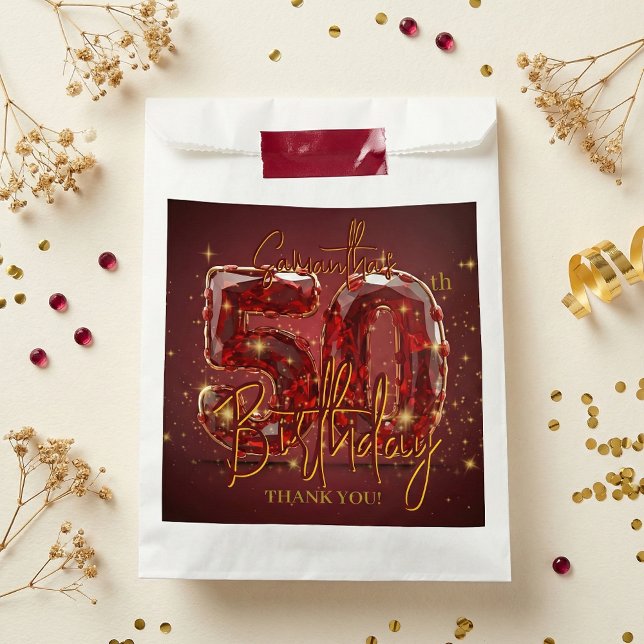 Ruby Red Gemstone Gold 50th Birthday Thank You Favour Bags (Creator Uploaded)