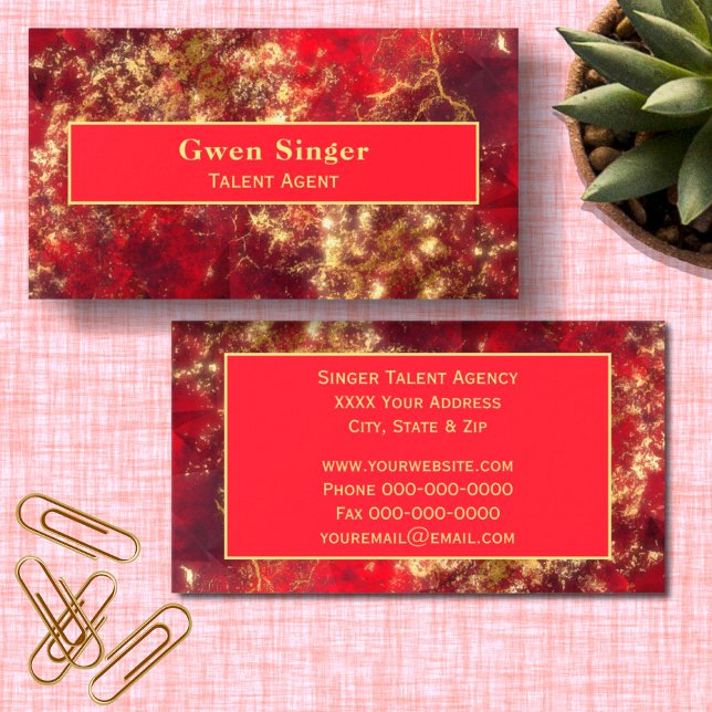 Ruby Red Gemstone with Gold Geometric Business Card (Creator Uploaded)