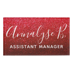 Ruby Red Glitter Ombre Sparkly Name Professional Name Tag