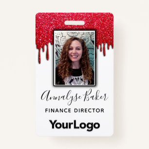 Ruby Red Glitter Professional CNA Nurse Photo Name ID Badge