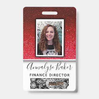 Ruby Red Glitter Professional CNA Nurse Photo Name ID Badge