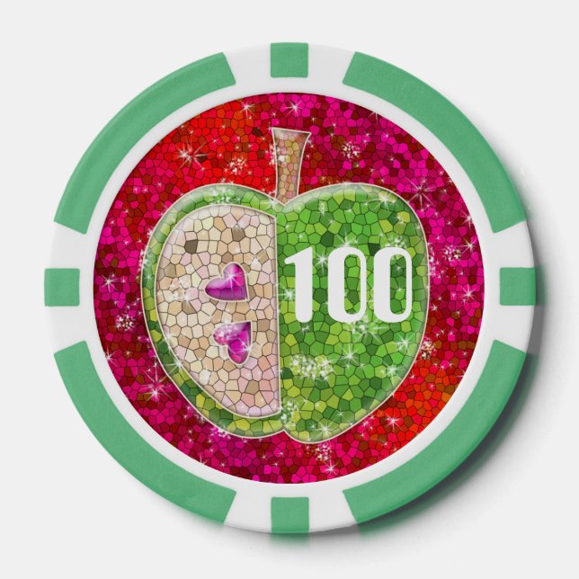 Ruby Red Glitter Teachers Apple Corporate Business Poker Chips (Front)