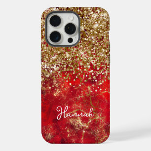 Ruby Red Glittery Gold Glam Personalised iPhone 15 Pro Max Case