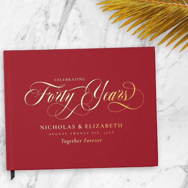 Ruby Red Gold Foil 40th Wedding Anniversary Guest Book (Creator Uploaded)