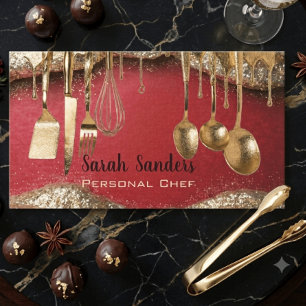 Ruby Red & Gold Glitter Drip Personal Chef Business Card