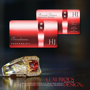 Ruby Red Gradient Opening Hours Diamonds Initials Business Card