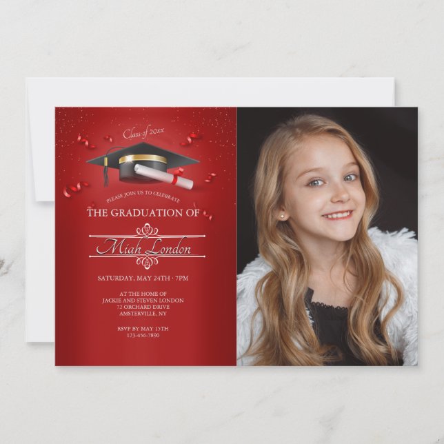 Ruby Red Graduation Photo Invitation (Front)