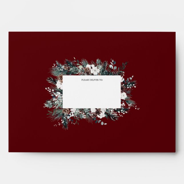 Ruby Red Greenery Vintage Christmas Mailing Envelope (Front)