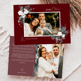 Ruby Red Greenery Vintage Christmas Two Picture Holiday Card