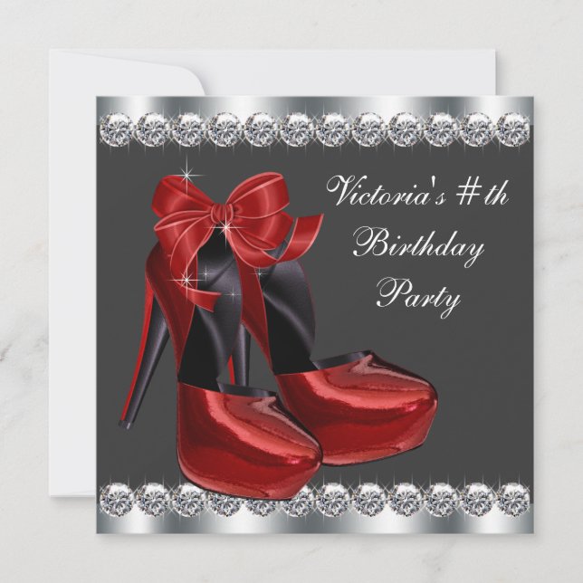 Ruby Red High Heel Shoe Birthday Party Invitation (Front)