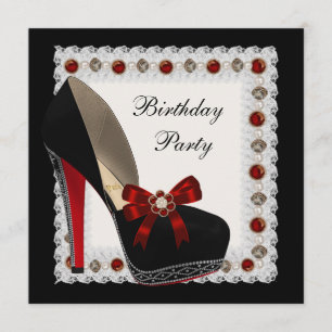 Ruby Red High Heel Shoe Birthday Party Invitations
