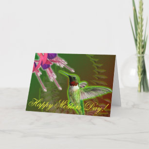 Ruby Red Hummingbird and Fuchsia Mothers Day Card