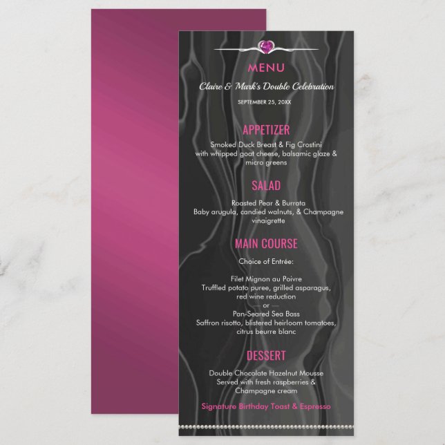 Ruby Red Joint Birthday Black Silk Banquet  Menu (Front/Back)
