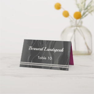 Ruby Red Joint Birthday Black Silk Pearls Escort Place Card