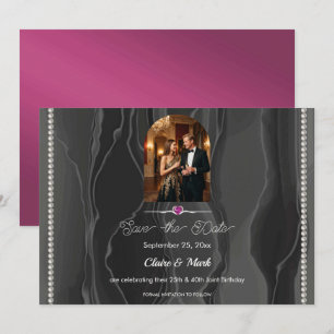 Ruby Red Joint Birthday Black Silk Photo Save The Date