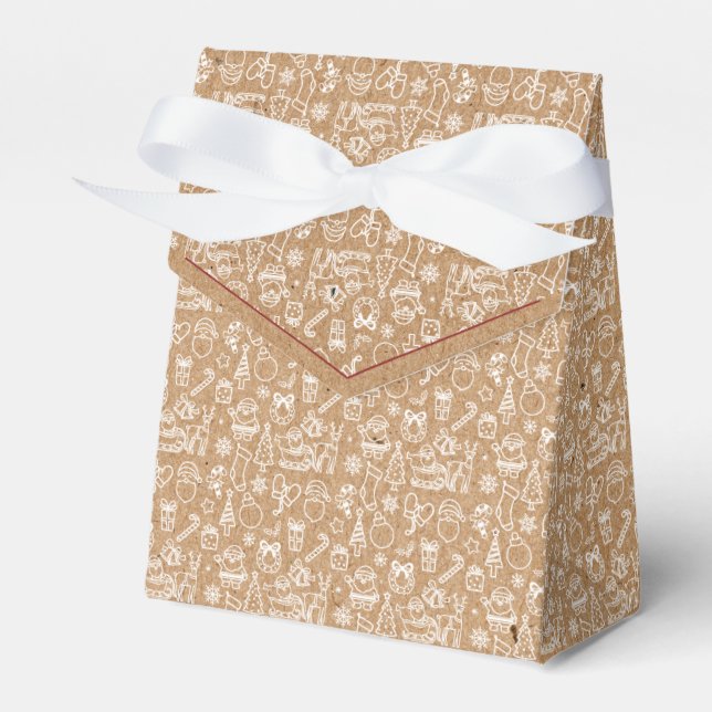 Ruby Red Kraft Christmas Icon Set Holiday Favour Box (Front Side)