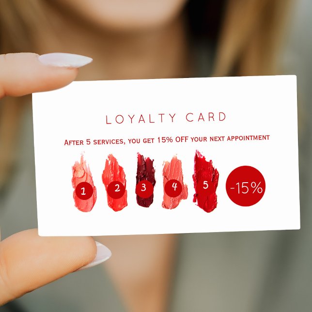 Ruby red lipstick swatches beauty salon loyalty card (Creator Uploaded)