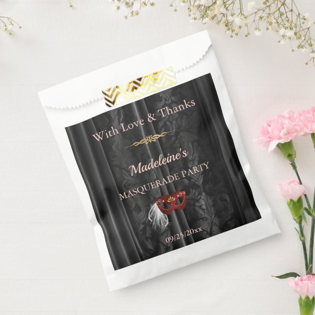 Ruby Red Masquerade Black Damask Gold  Favour Bags (Sealed)