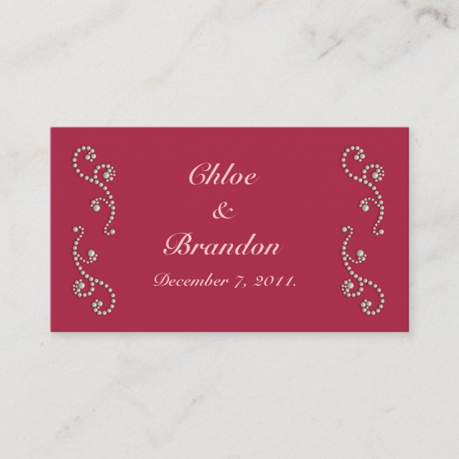 Ruby Red, Pink and Pearls Wedding Website Card (Front)