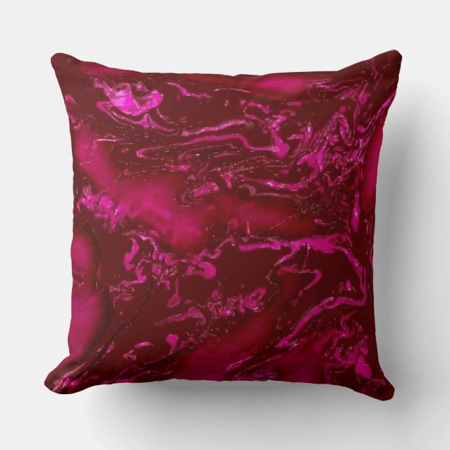 Ruby red pink black abstract swirls cushion (Front)