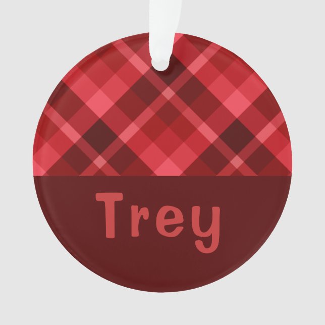 Ruby Red Plaid Monogram Circle Acrylic Ornament (Front)