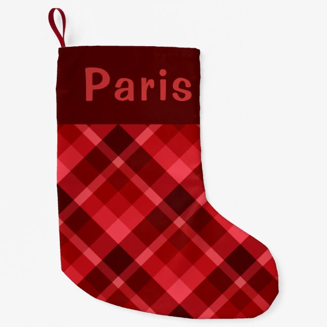 Ruby Red Plaid Monogram Small Christmas Stocking (Front)